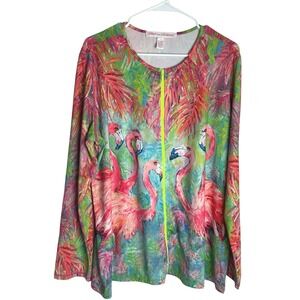 Leoma Lovegrove Womens Flamingo Zip Top Size XL Tropical Art to Wear Maximalist